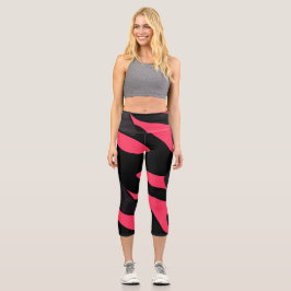Leggings Capri Rosa caliente, gris y negro abstracto de camuflaje