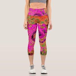Leggings Capri Rosa Caliente Groovy Abstracto Retro Torbellino Lí