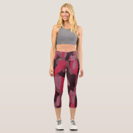 Leggings Capri Rosa caliente y camuflaje borgoña