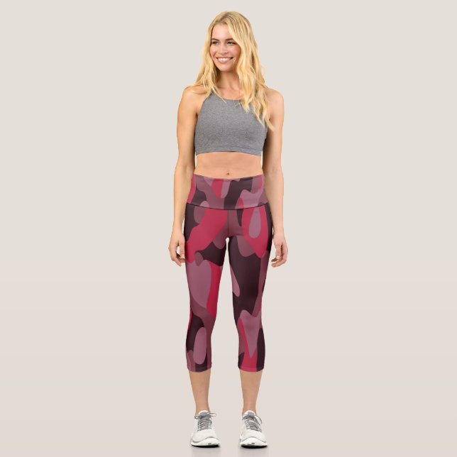 Leggings Capri Rosa caliente y camuflaje borgoña (Anverso)