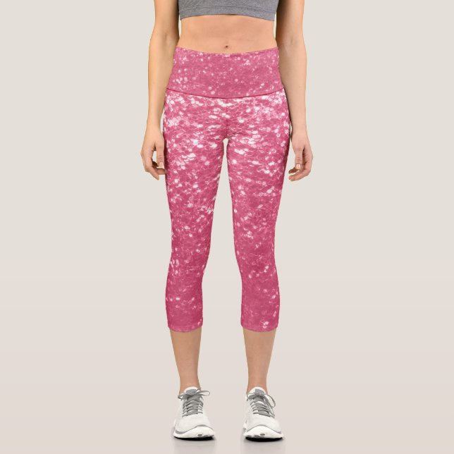 Leggings Capri Rosa claro rosa falso brillo purpurina (Anverso)