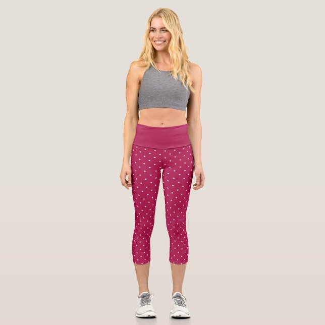 Leggings Capri Rosa de frambuesa y puntos blancos (Anverso)