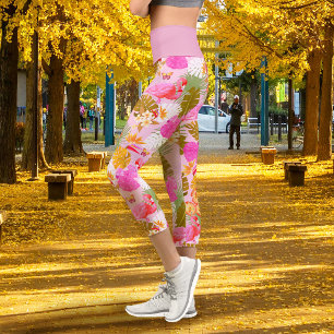 Leggings Capri Rosa Flamenco Tropical