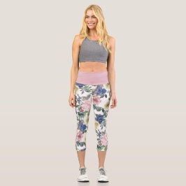 Leggings Capri Rosa floral Jardín Azul Crema Blanco Champagne Ros