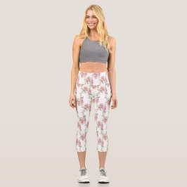 Leggings Capri Rosa Floral Shabby Chic Rosa