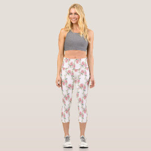 Leggings Capri Rosa Floral Shabby Chic Rosa