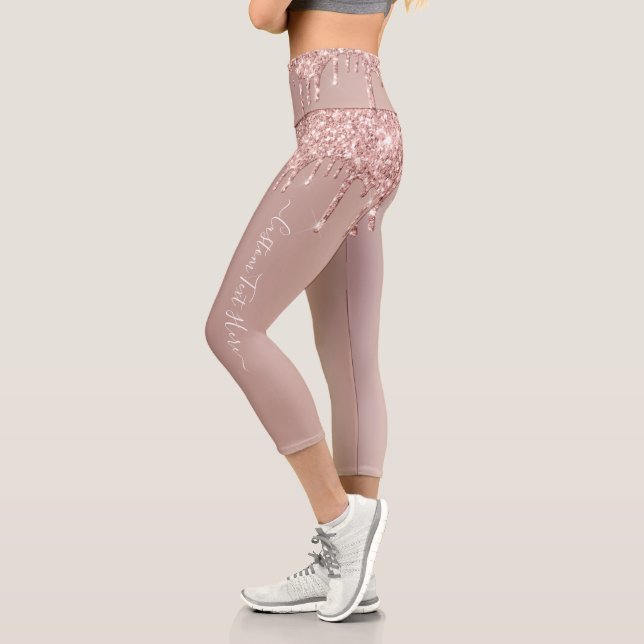 Leggings Capri Rosa Oro Purpurina Rubor Perfora Leyendas + Texto (Izquierda)