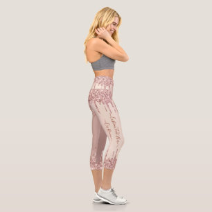Leggings Capri Rosa Oro Purpurina Rubor Perforaciones de espuma P