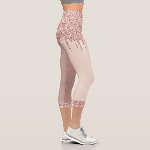 Leggings Capri Rosa Purpurina de oro Perfora con espárragos
