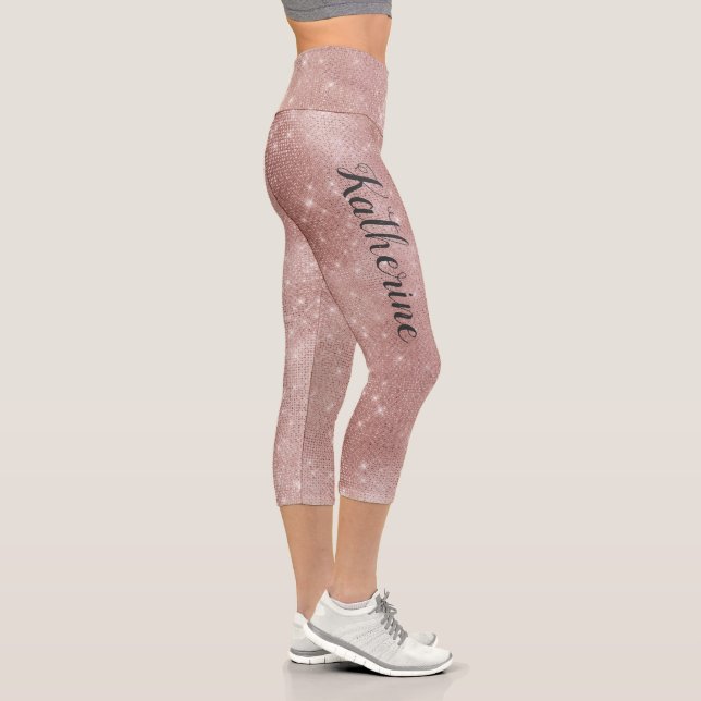 Leggings Capri Rosa Purpurina Gold Glam Sparkle Nombre monograma  (Derecha)