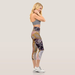 Leggings Capri Rosa Quartz Amethyst Geode High Waisted Capris