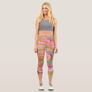 Leggings Capri Rosa retro, amarillo y magenta Resumen de arte gro