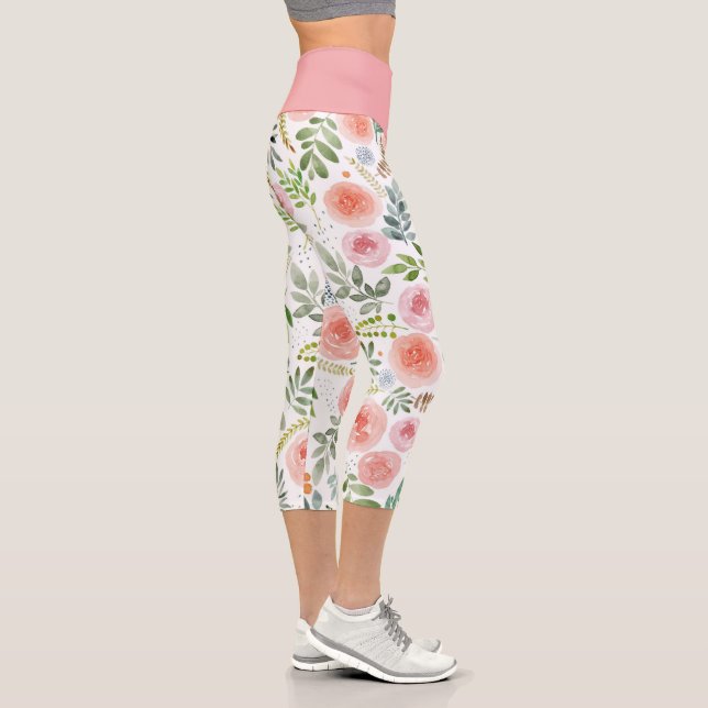 Leggings Capri Rosa rosa de Rubor y vegetación deja a Capri Leggi (Derecha)