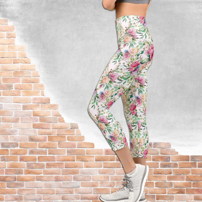 Leggings Capri Rosa rosa y blanco Bouquet en blanco (Subido por el creador)