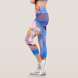 Leggings Capri Rosa Sakura Flower Blue Sky