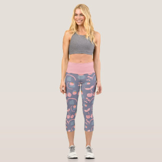 Leggings Capri rosa y gris frutal con patrón de cereza