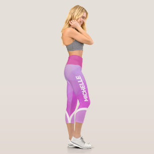 Leggings Capri Rosa y violeta con nombre blanco rayado moderno