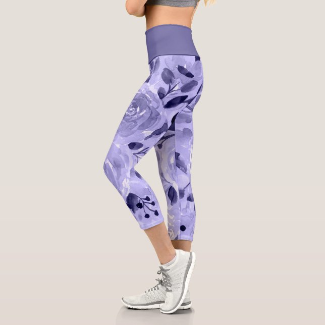 Leggings Capri Rosas acuarelas de lavanda púrpura (Izquierda)