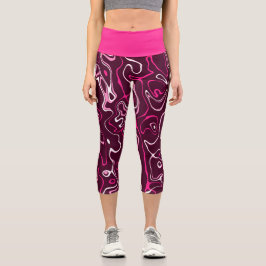 Leggings Capri Rosas calientes remolinos abstractos de damasco pa