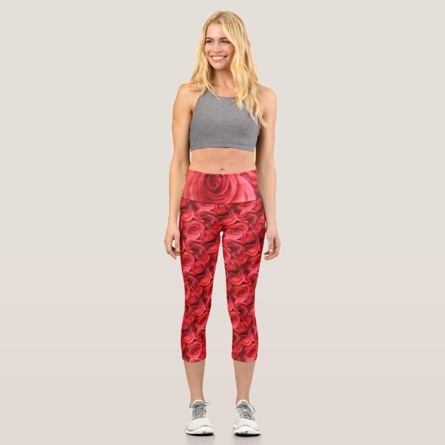Leggings Capri Rosas Capris De Alto Despido (Anverso)