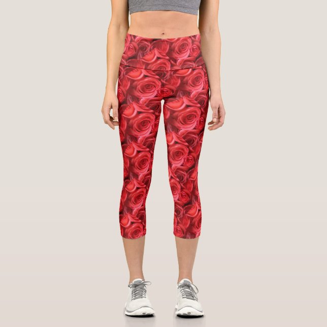 Leggings Capri Rosas Capris De Alto Despido (Anverso)