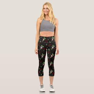 Leggings Capri Rosas de cráneo Zia Sun Greenery Nuevo México Negr