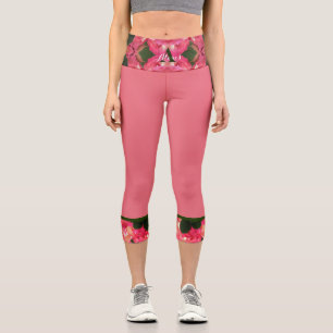 Leggings Capri Rosas rosas rosas rosas abstractas Óleo Impresión 
