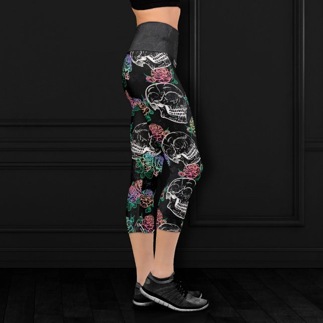 Leggings Capri Rosas Skulls y Ombre | Glam Pastel Grunge gótico (Subido por el creador)