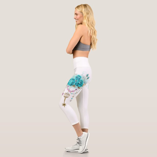 Leggings Capri Rosas turquesas con llaves (Izquierda)