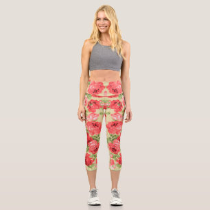 Leggings Capri Rosas y hojas patrón floral