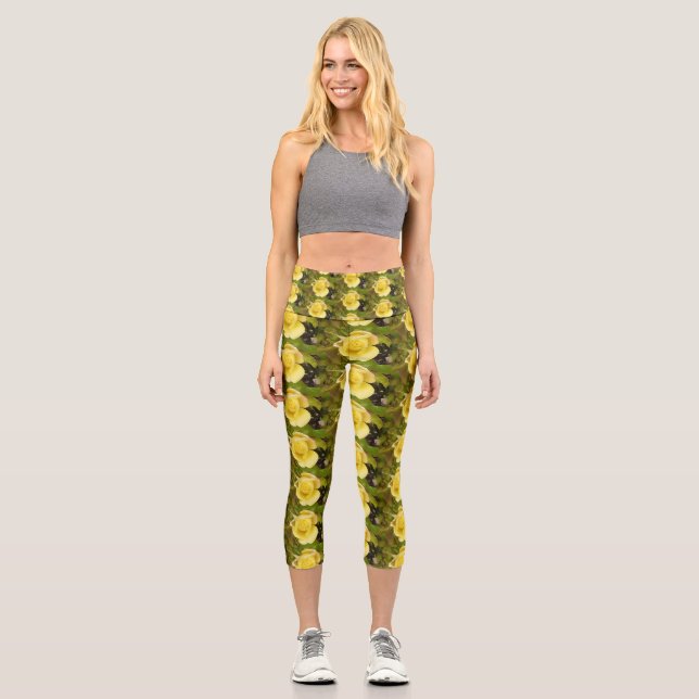 Leggings Capri Rosebudos Amarillos Capris De Alto Despertar (Anverso)