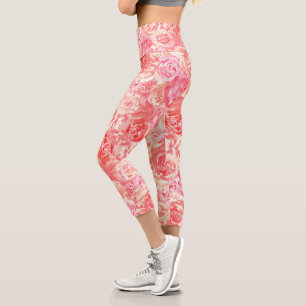 Leggings Capri Roses rosados de coral de color de agua elegante d