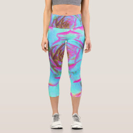 Leggings Capri Rosette de sedición azul y rosa caliente