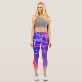Leggings Capri Rueda de la fortuna azul y roja