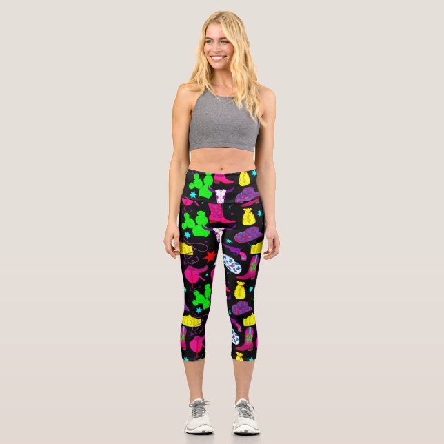 Leggings Capri salon de occidente salvaje de cowgirl negro (Anverso)