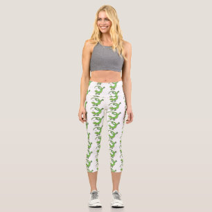 Leggings Capri Saludos felices de gecko verde lindo con personali