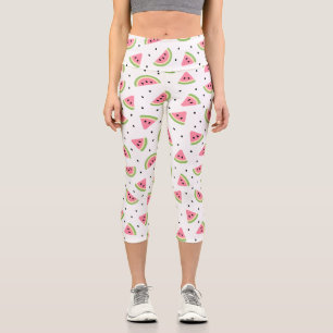 Leggings Capri sandías rosas, semillas de sandía, patrón de veran