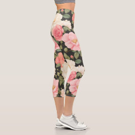 Leggings Capri Sangre oscura Serenit Bloom Roses rosados romántic