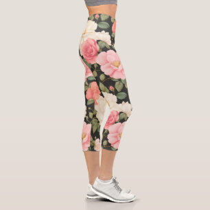 Leggings Capri Sangre oscura Serenit Bloom Roses rosados romántic