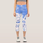 Leggings Capri Santorini<br><div class="desc">Paisaje de color azul y blanco sobre el pueblo de Oia,  en la isla griega de Santorini. Arte original de Nic Squirrell.</div>
