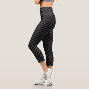 Leggings Capri Sencilla franjas diagonales negras y negras