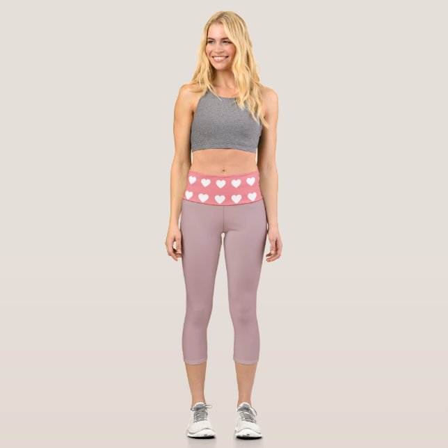 Leggings Capri Sencilla Piernas Capri De Corazón Blanco Rosa (Anverso)