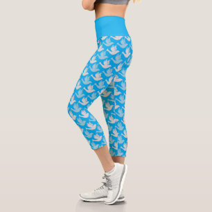 Leggings Capri Sencillamente divertido patrón de pájaro blanco y 