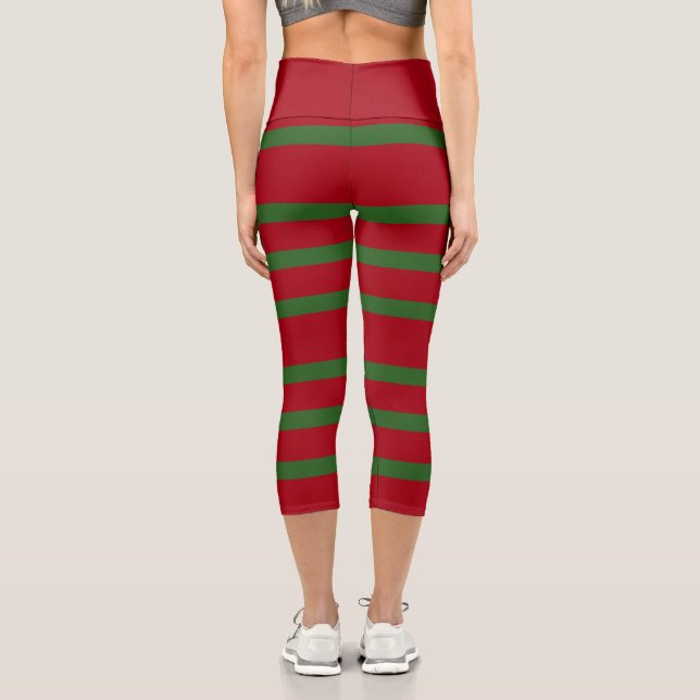 Leggings Capri Sencillamente Rojo y verde Patrón de Feliz Navidad (Reverso )