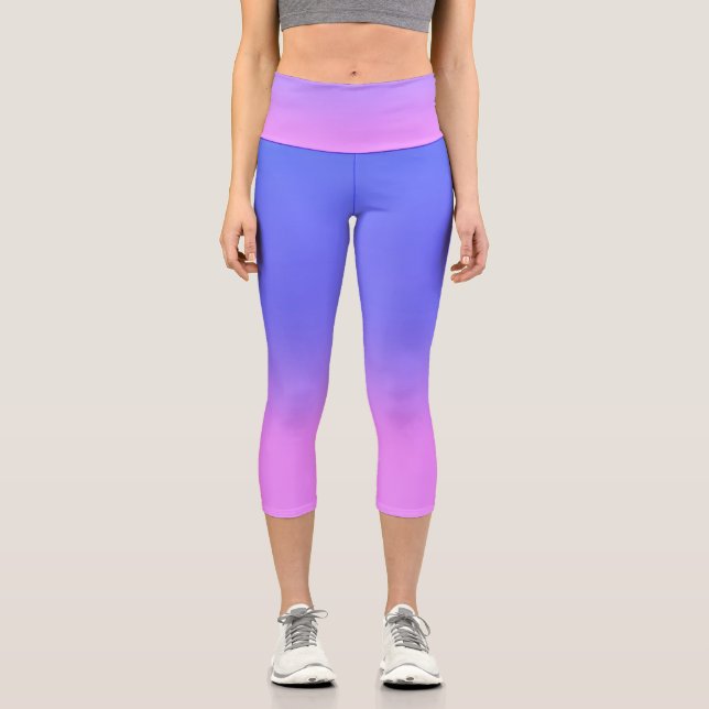 Leggings Capri Sencillo efecto ocmbre de sol azul rosado (Anverso)