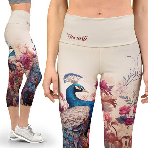 Leggings Capri Shabby Chic Vintage Victoriano Peacock Yoga