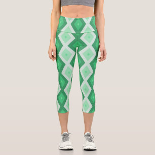 Leggings Capri Shades of green diamond pattern