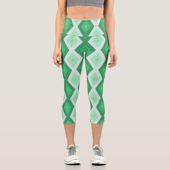 Leggings Capri Shades of green diamond pattern (Anverso)