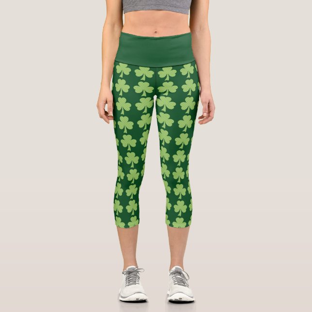Leggings Capri Shamrock Clover Polka hace Patrones Día patrón (Anverso)