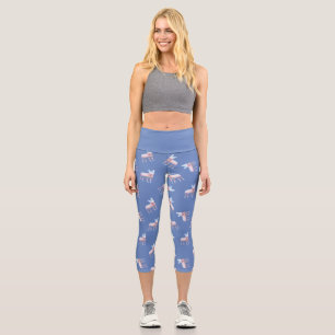 Leggings Capri Silhouette de Bulldog azul y rosa francés